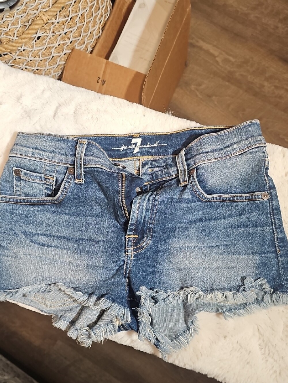 7 For All Mankind Light Blue Distressed Denim Cutoff Shorts